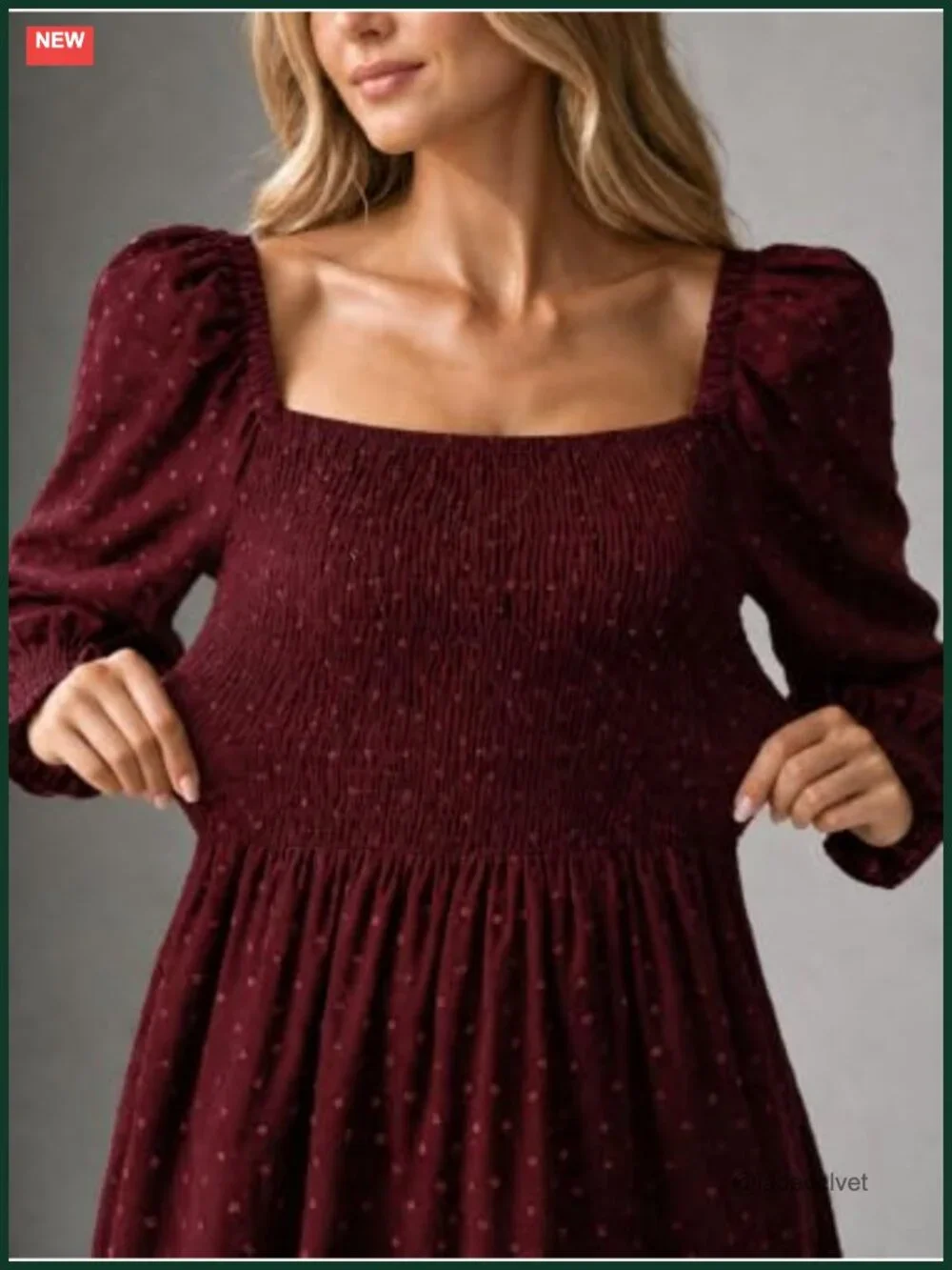 Swiss Dot Square Neck Long Sleeve Tiered Maxi Dress Flowy